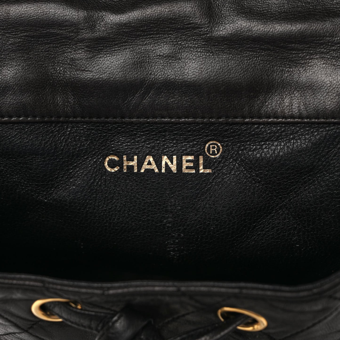 Lambskin Quilted Drawstring Backpack Black