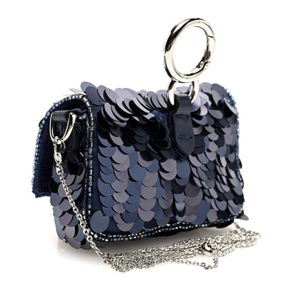 Fendi Sequin Paillettes Shiny Nappa Sex and the City Nano Maxi Buckle Baguette Charm Dark Blue 3 of 10