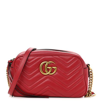 Gucci Calfskin Matelasse Small GG Marmont Chain Shoulder Bag Hibiscus Red 1 of 12