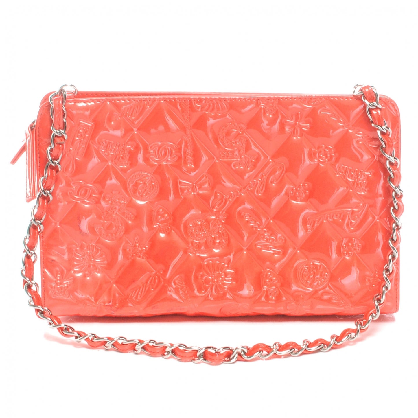 Patent Calfskin Lucky Symbols Pochette Coral