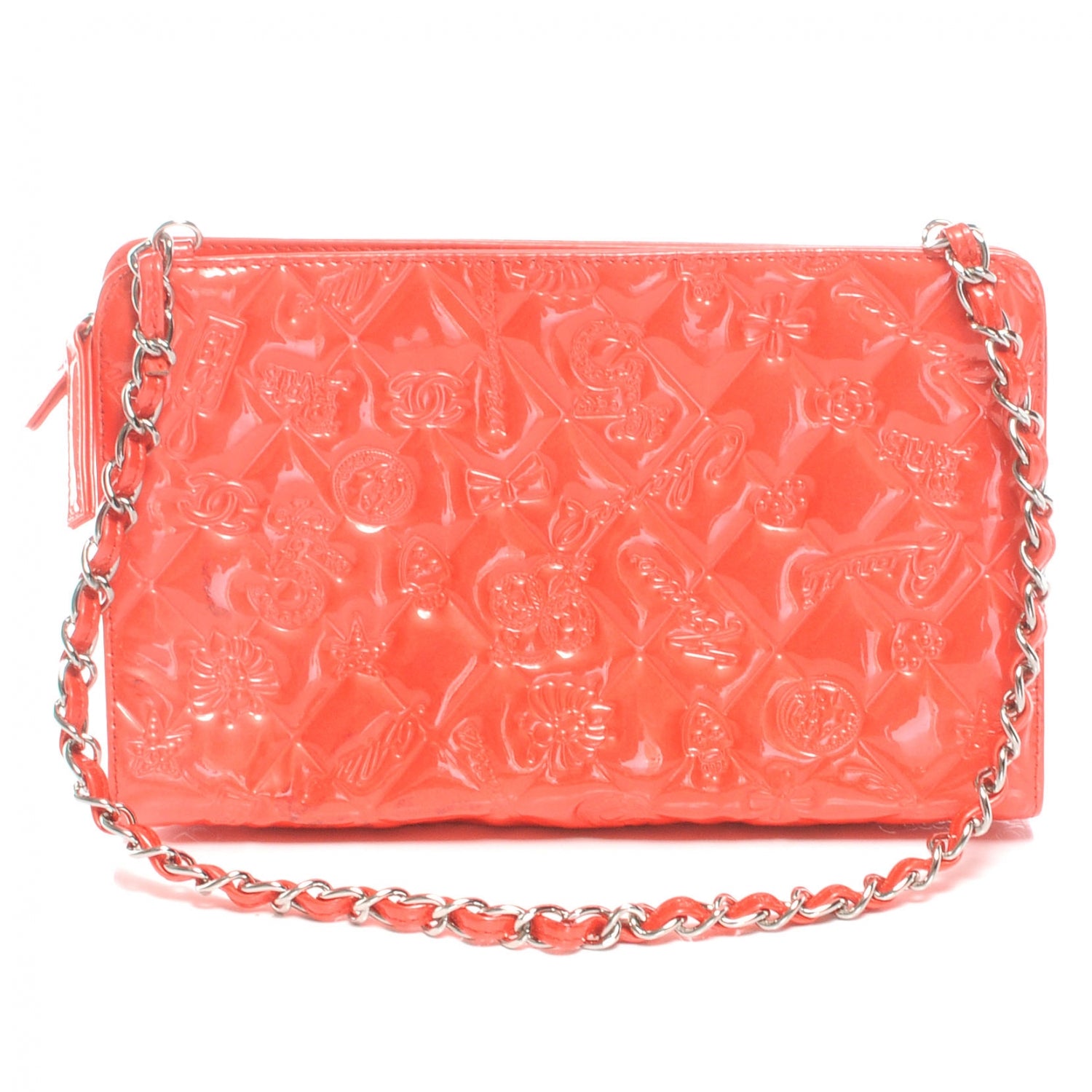Chanel Patent Calfskin Lucky Symbols Pochette Coral 1 of 8