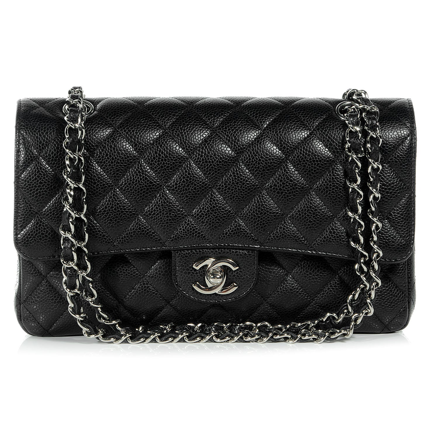 Caviar Quilted Medium Double Flap Black