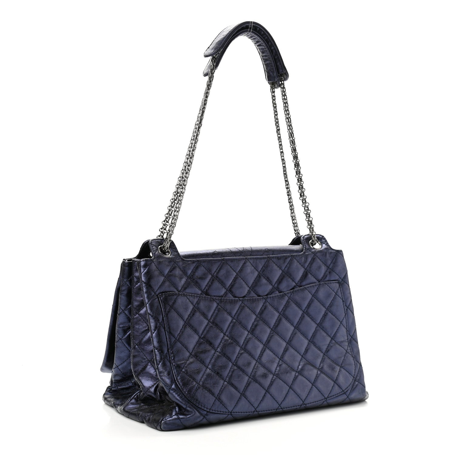 Chanel Metallic Calfskin Quilted XL Accordion Reissue Flap Navy 3 of 14