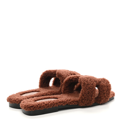 Hermes Woolskin Oran Sandals 37 Cognac 4 of 8