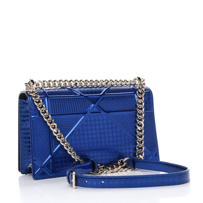 Christian Dior Metallic Patent Micro-Cannage Medium Diorama Flap Bag Blue 3 of 14