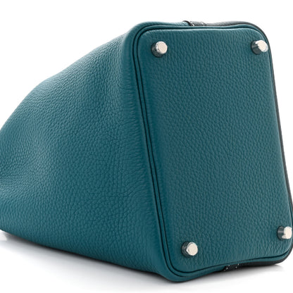 Hermes Taurillon Clemence Casaque Picotin Lock 18 PM Vert Bosphore Vert Cypress 9 of 10
