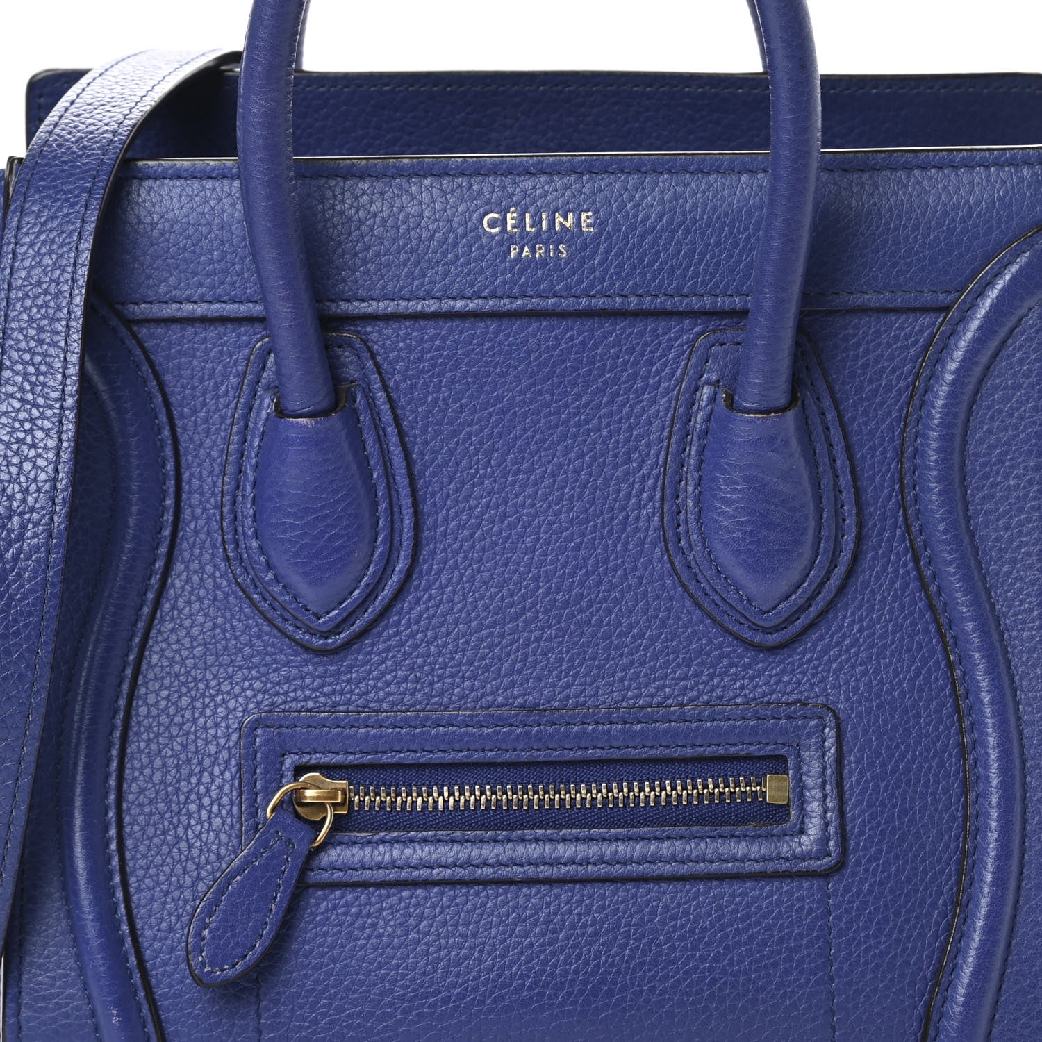 Celine Drummed Calfskin Nano Luggage Indigo 8 of 16