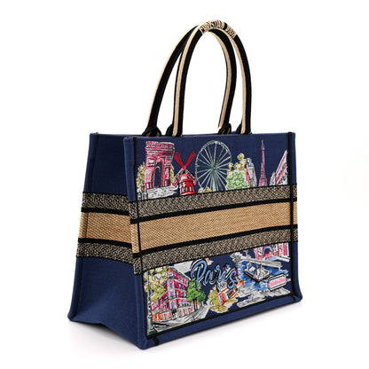 Christian Dior Raffia Souvenir Embroidered Medium Book Tote Blue Natural Multicolor 3 of 10