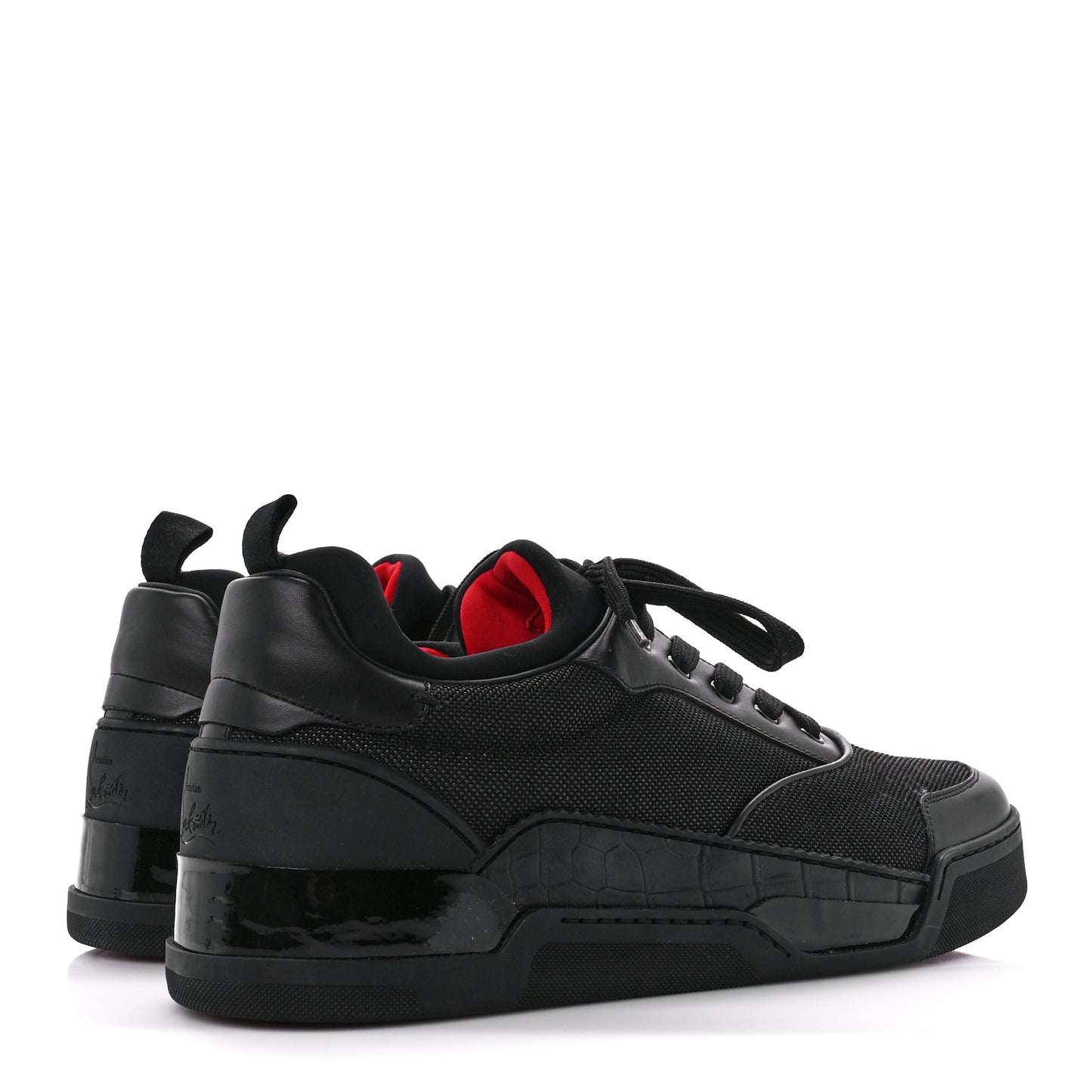 Calfskin Tisse Serre Patent Neoprene Aurelien Flat Sneakers 45.5 Black
