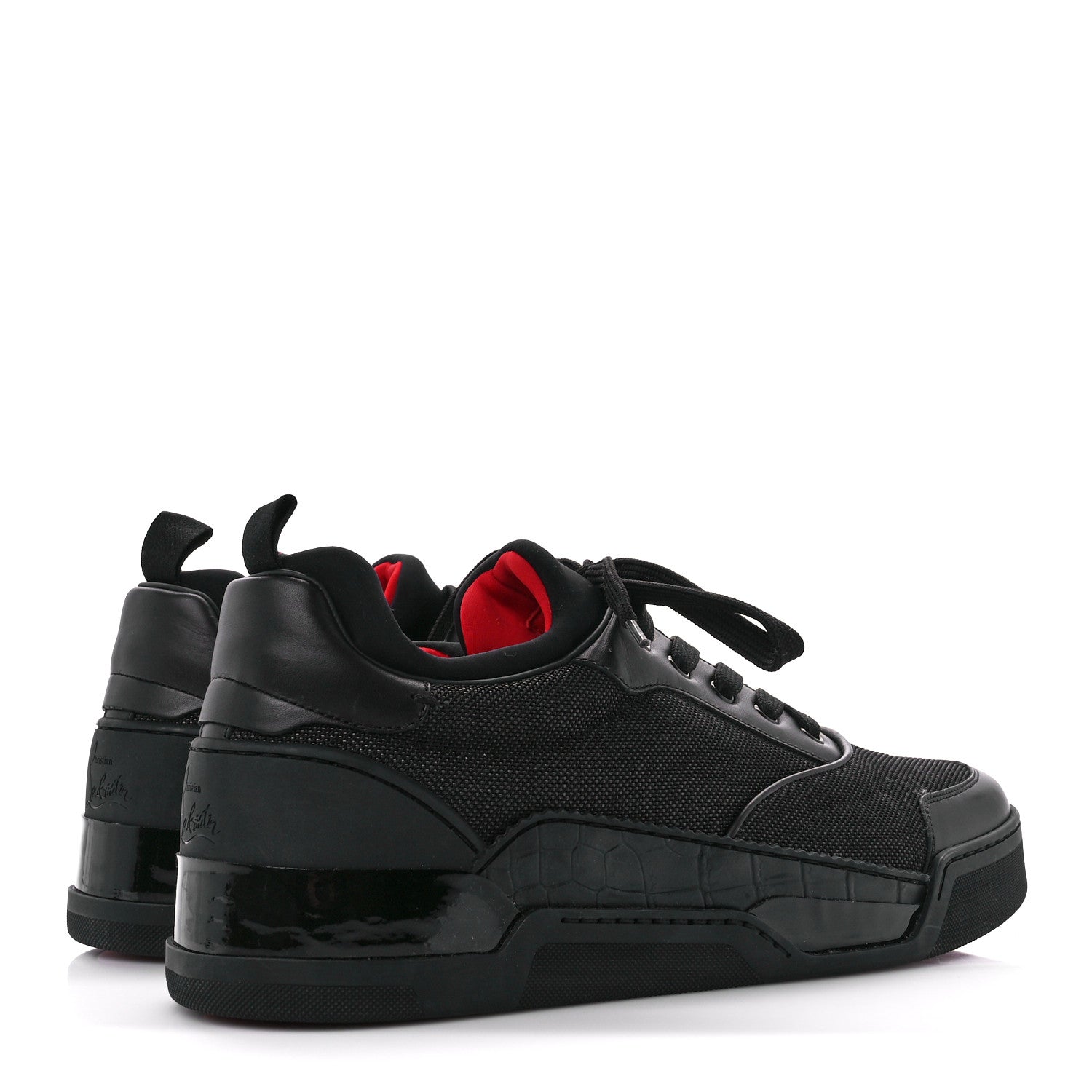 Christian Louboutin Calfskin Tisse Serre Patent Neoprene Aurelien Flat Sneakers 45.5 Black 4 of 10
