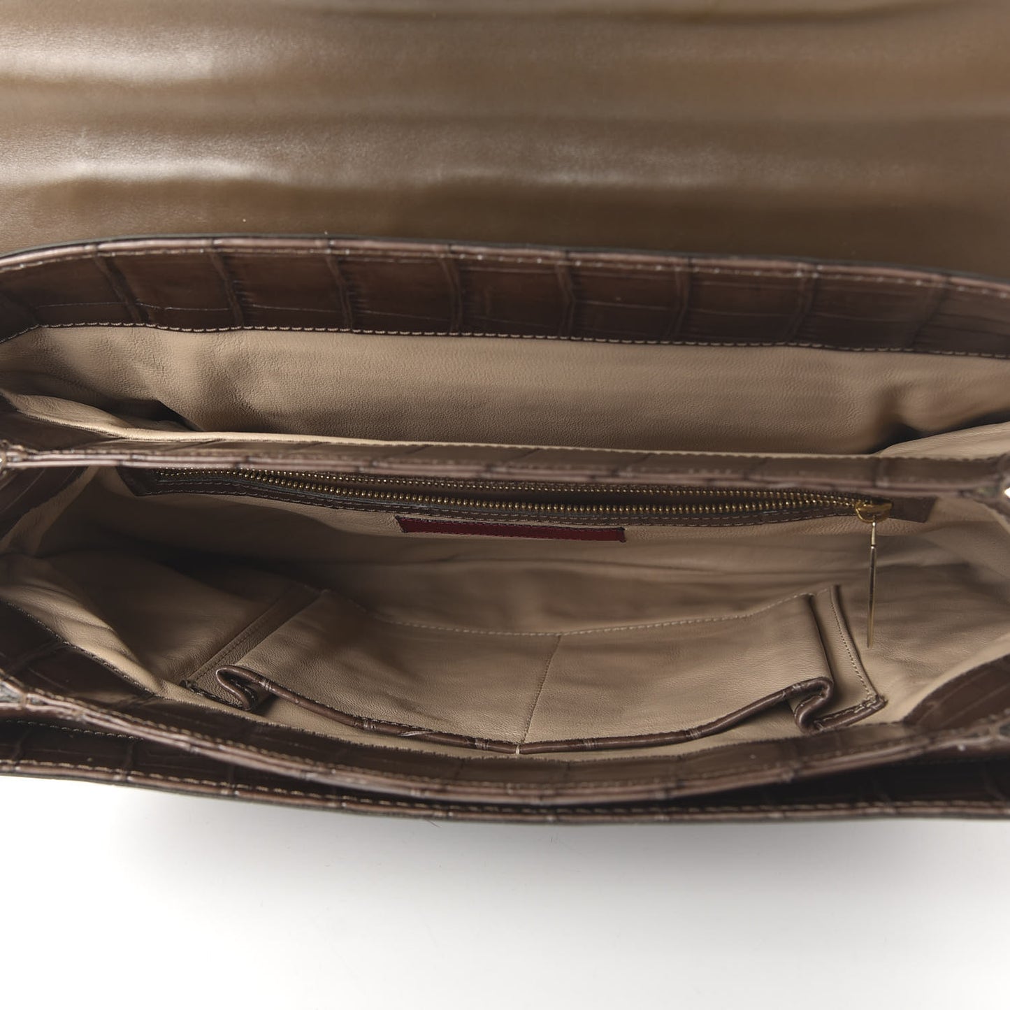Crocodile Triple Handle Satchel Brown
