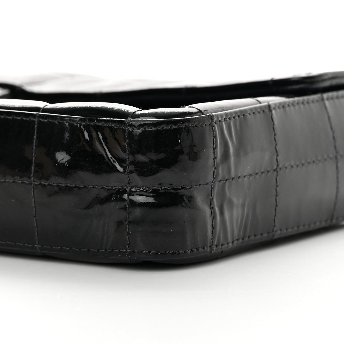 Patent Quilted East West Chocolate Bar Flap Black