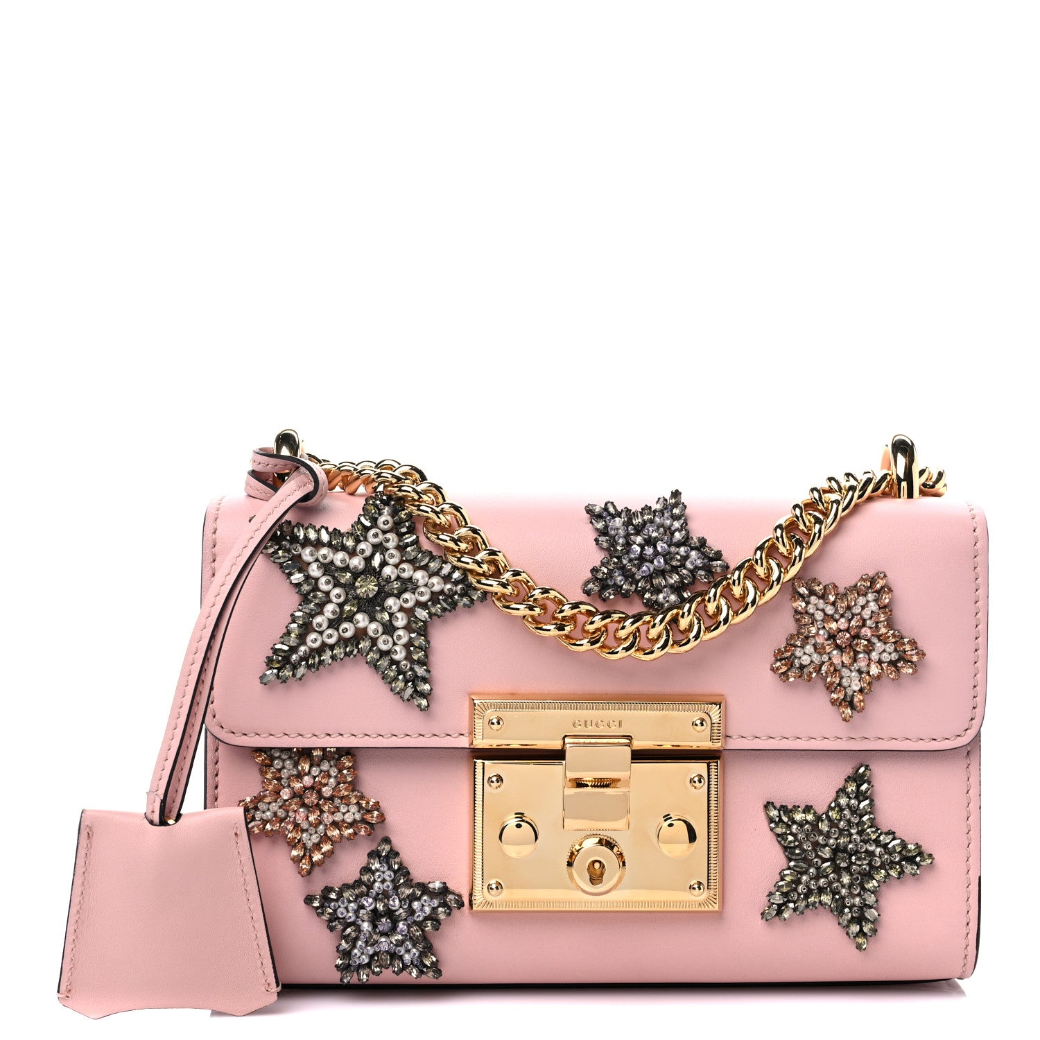 Gucci Calfskin Crystal Star Embroidered Small Padlock Shoulder Bag Perfect Pink Multicolor 1 of 10