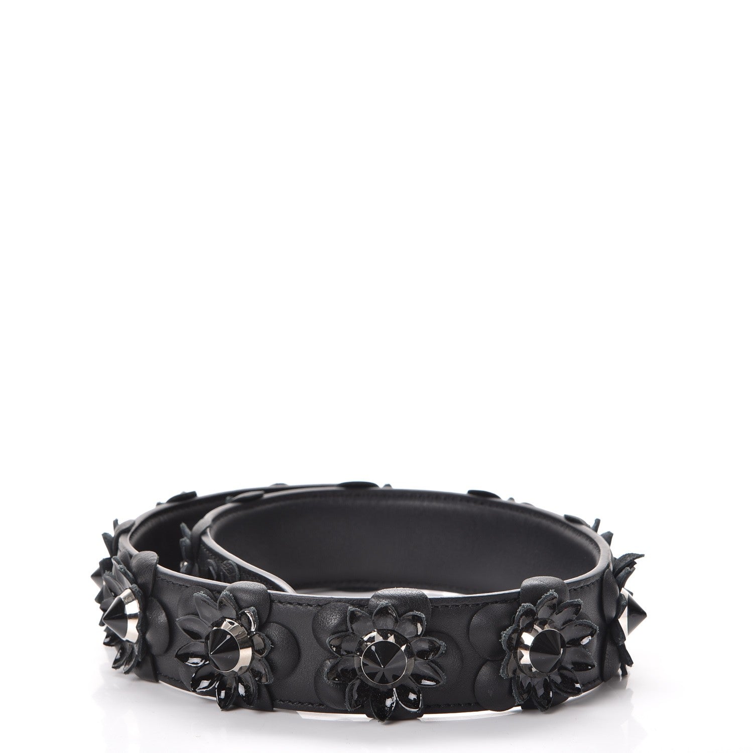 Fendi Vitello Dolce Nappa Patent Flowerland Studded Strap You Black 2 of 5