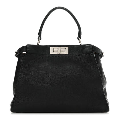 Fendi Cuoio Romano Selleria Bi-Color Medium Peekaboo Iconic Satchel Black Mou 1 of 15