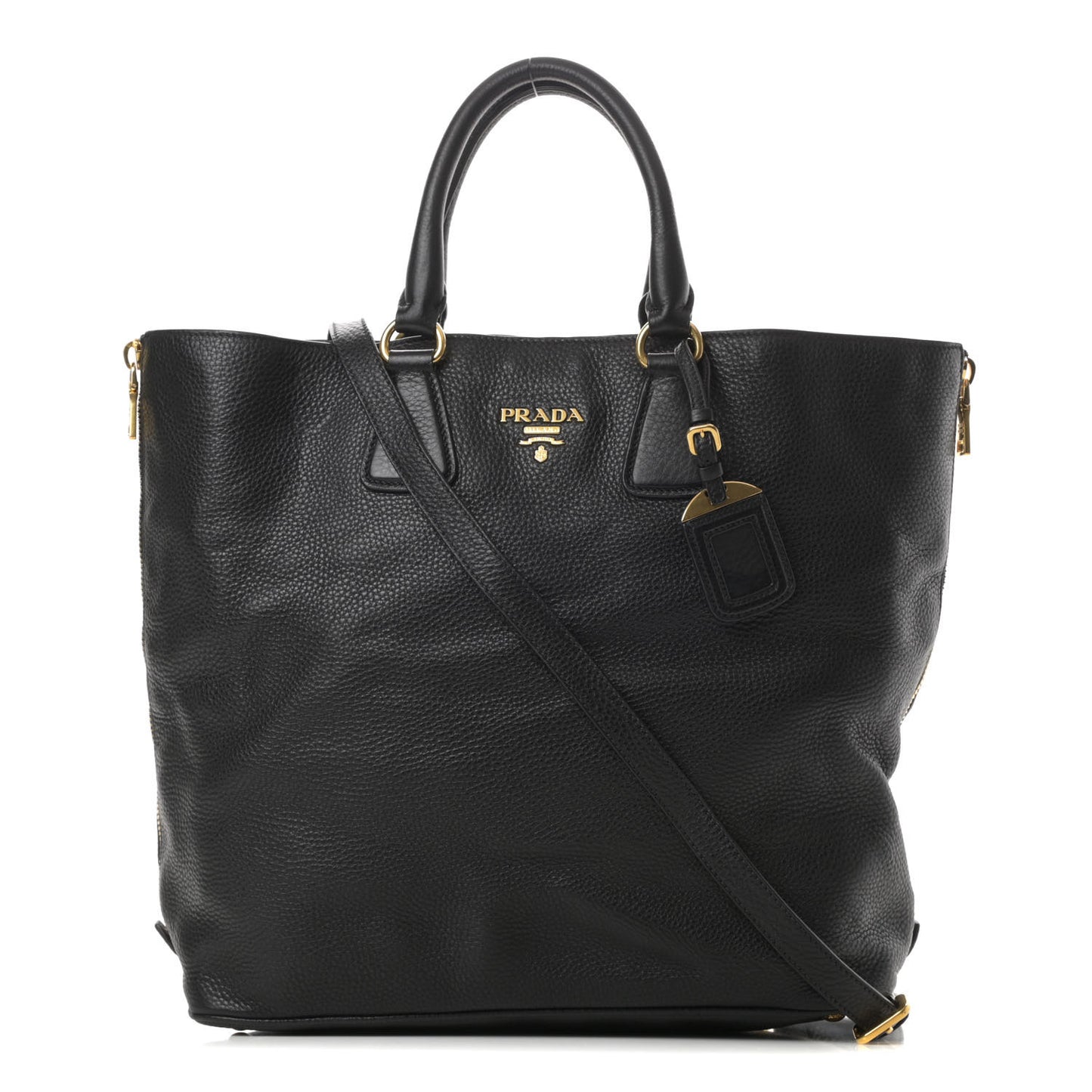 Vitello Daino Side Zip Tote Black