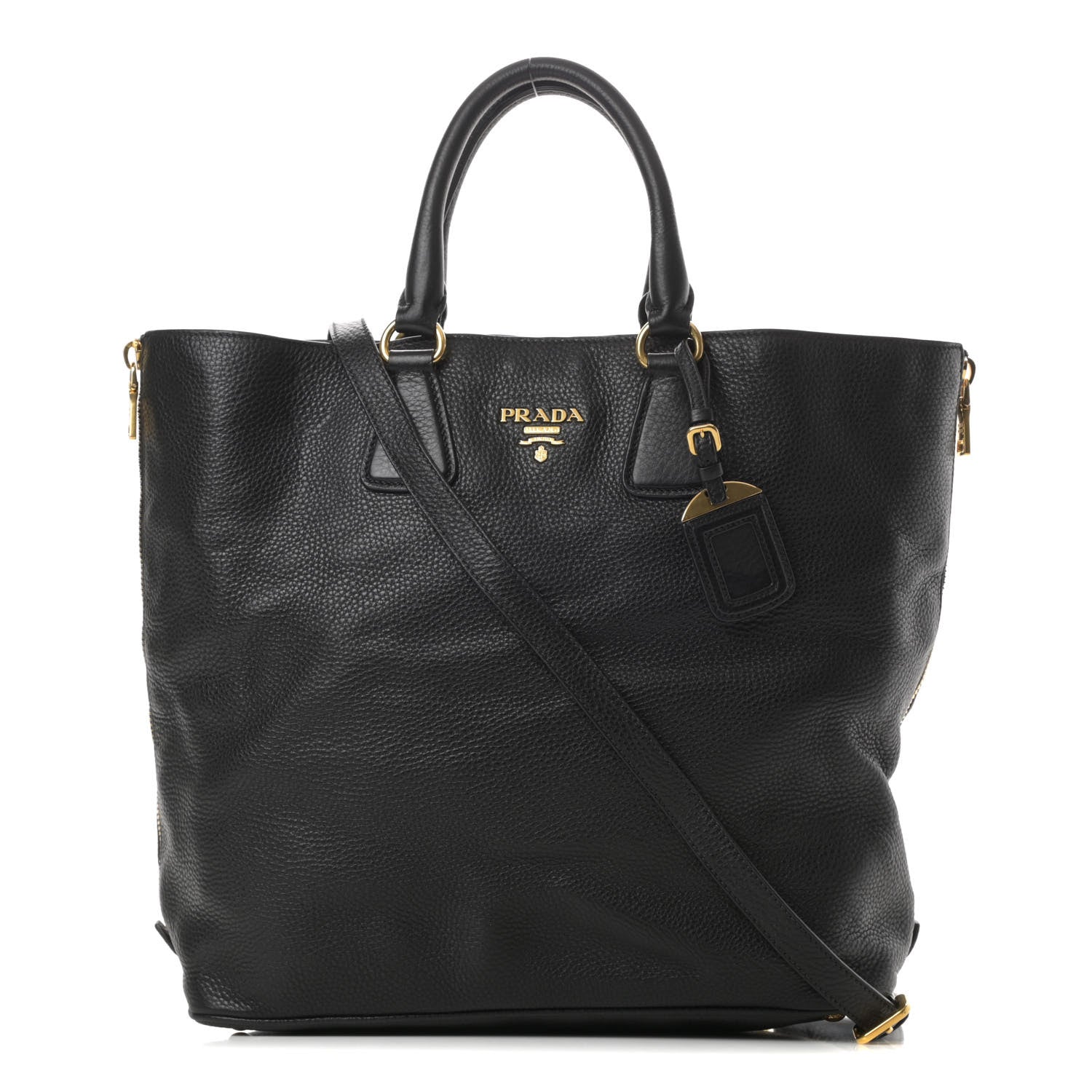 Prada Vitello Daino Side Zip Tote Black 1 of 12