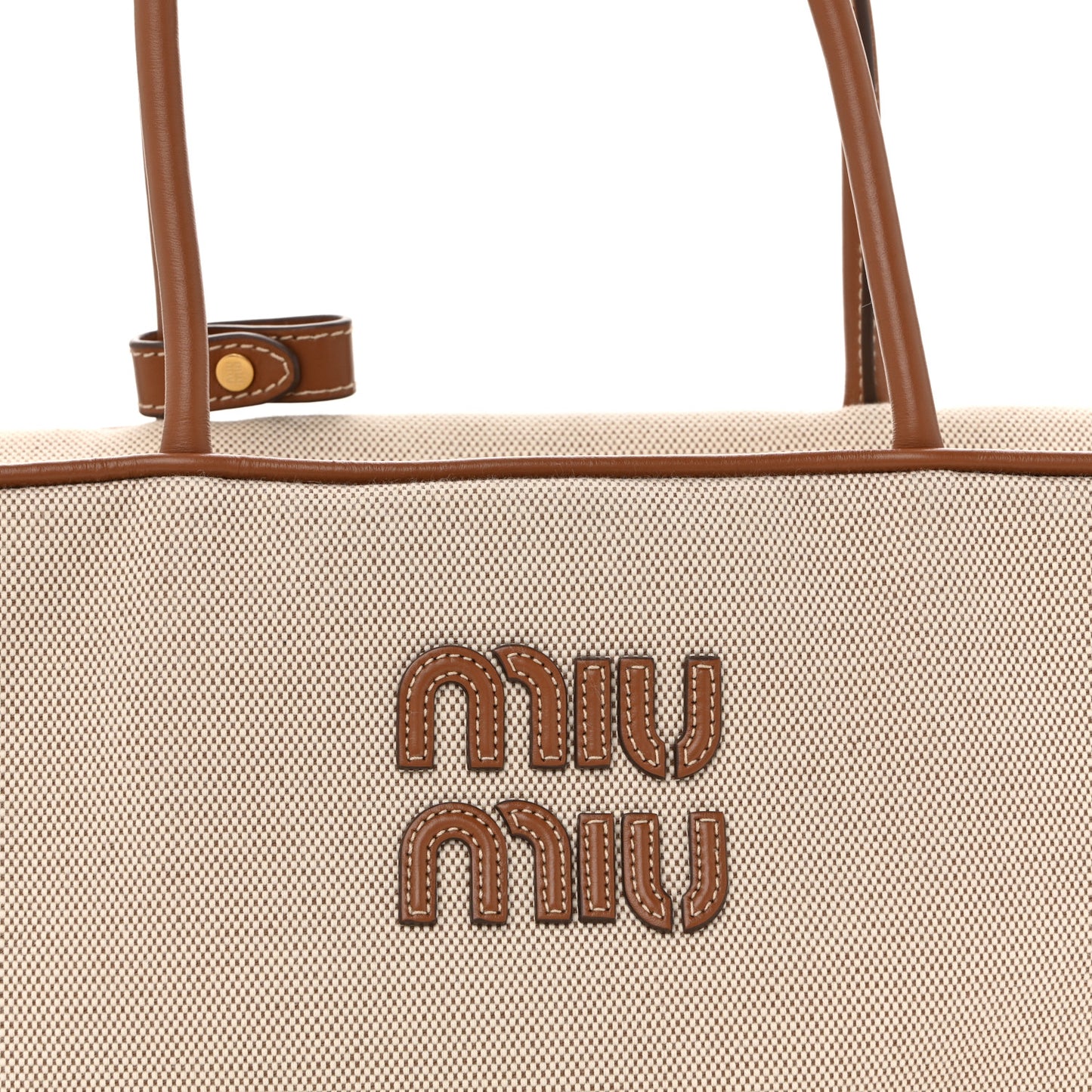 Canvas Calfskin Large Beau Top Handle Bag Naturale Brandy