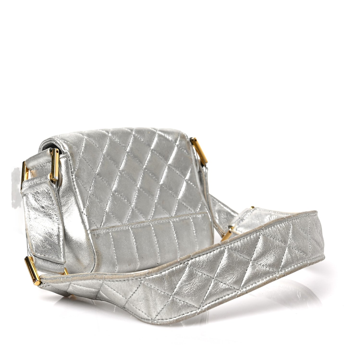 Metallic Lambskin Quilted Micro Flap Silver