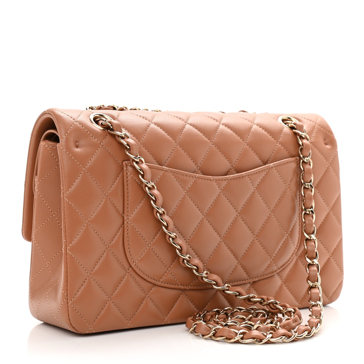 Lambskin Quilted Medium Double Flap Brown