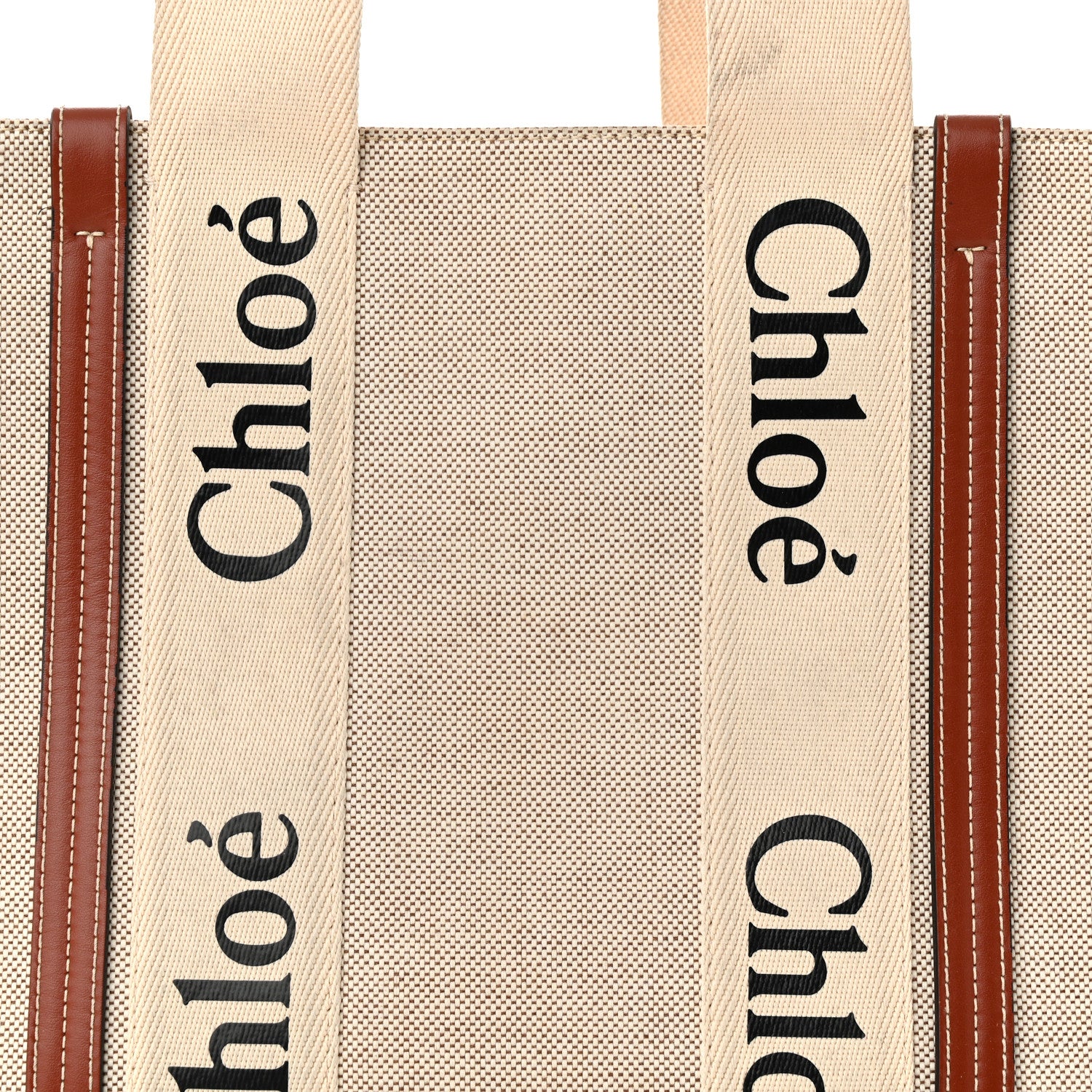 Chloe Cotton Calfskin Medium Woody Ribbon Tote White Brown 10 of 13