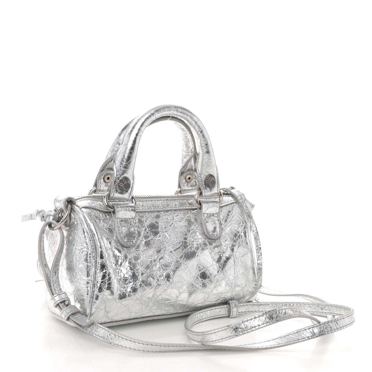 Agneau Arena Crystal Neo Nano Cagole Handbag Silver