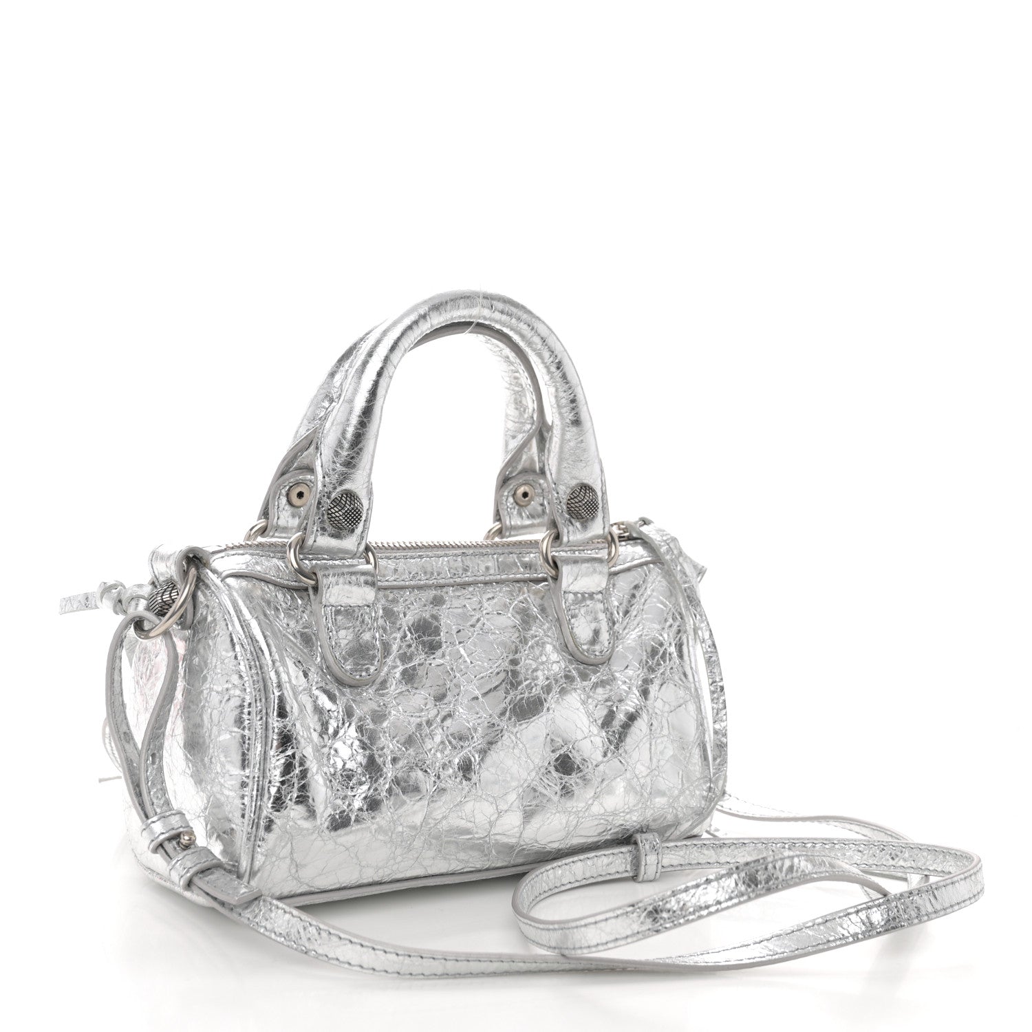 Balenciaga Agneau Arena Crystal Neo Nano Cagole Handbag Silver 4 of 10