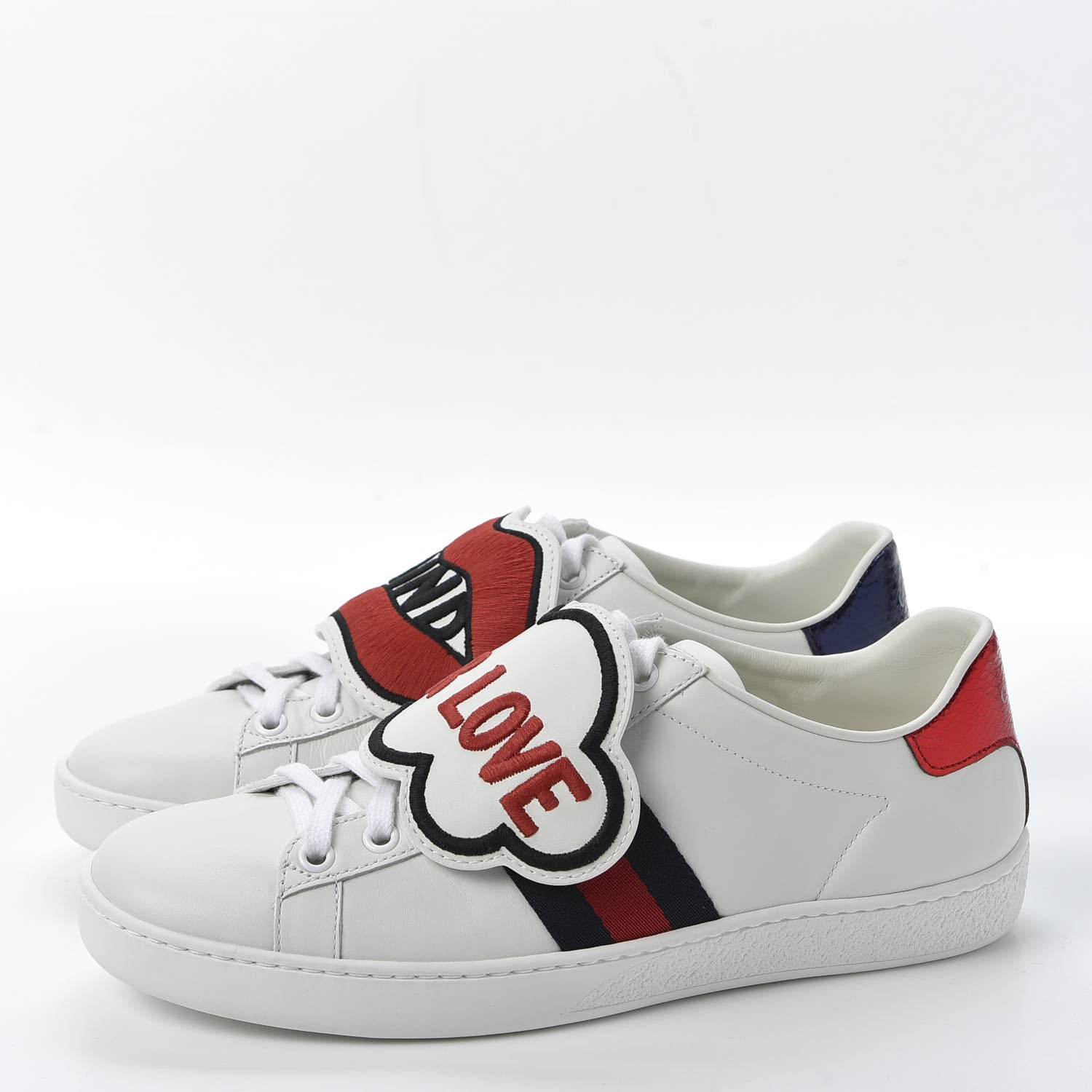 Gucci Calfskin Ayers Web Blind for Love Embroidered Womens Ace Sneakers 36.5 White 2 of 10