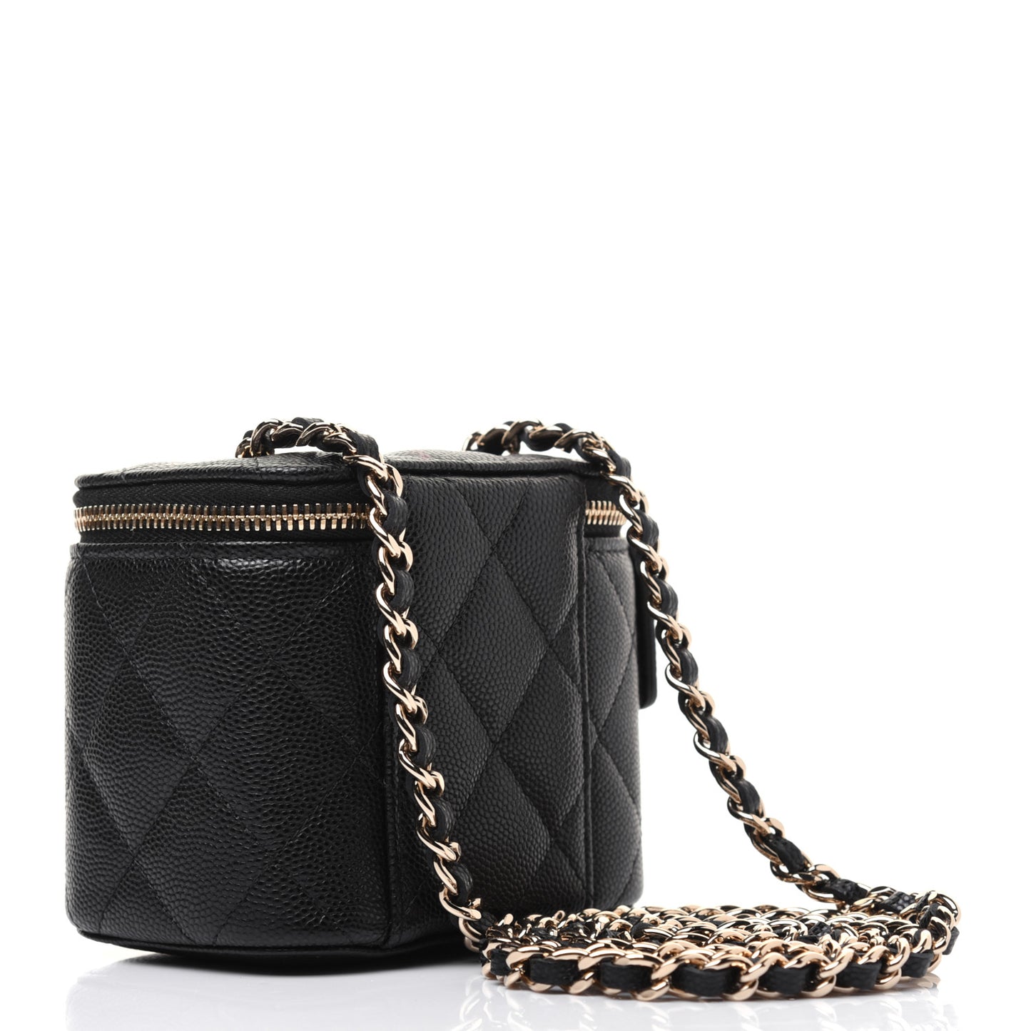Caviar Quilted Mini Vanity Case With Chain Black