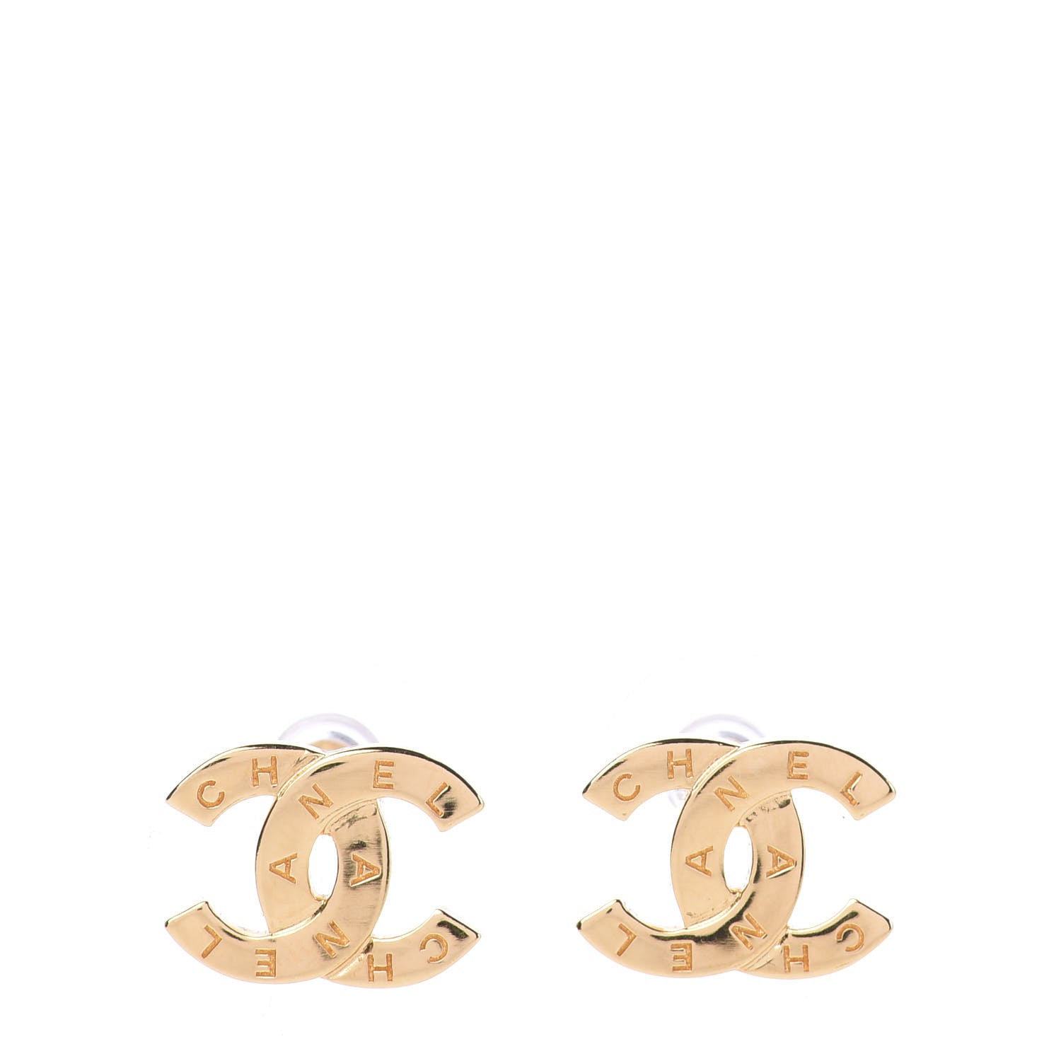 Chanel Metal CC Paris Button Stud Earrings Gold 1 of 5