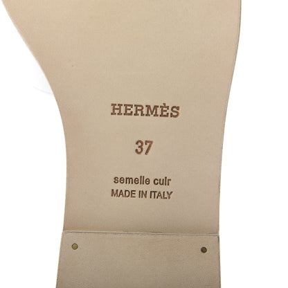 Hermes Metallic Nappa Box Oran Sandals 37 White Gris Argente 8 of 10