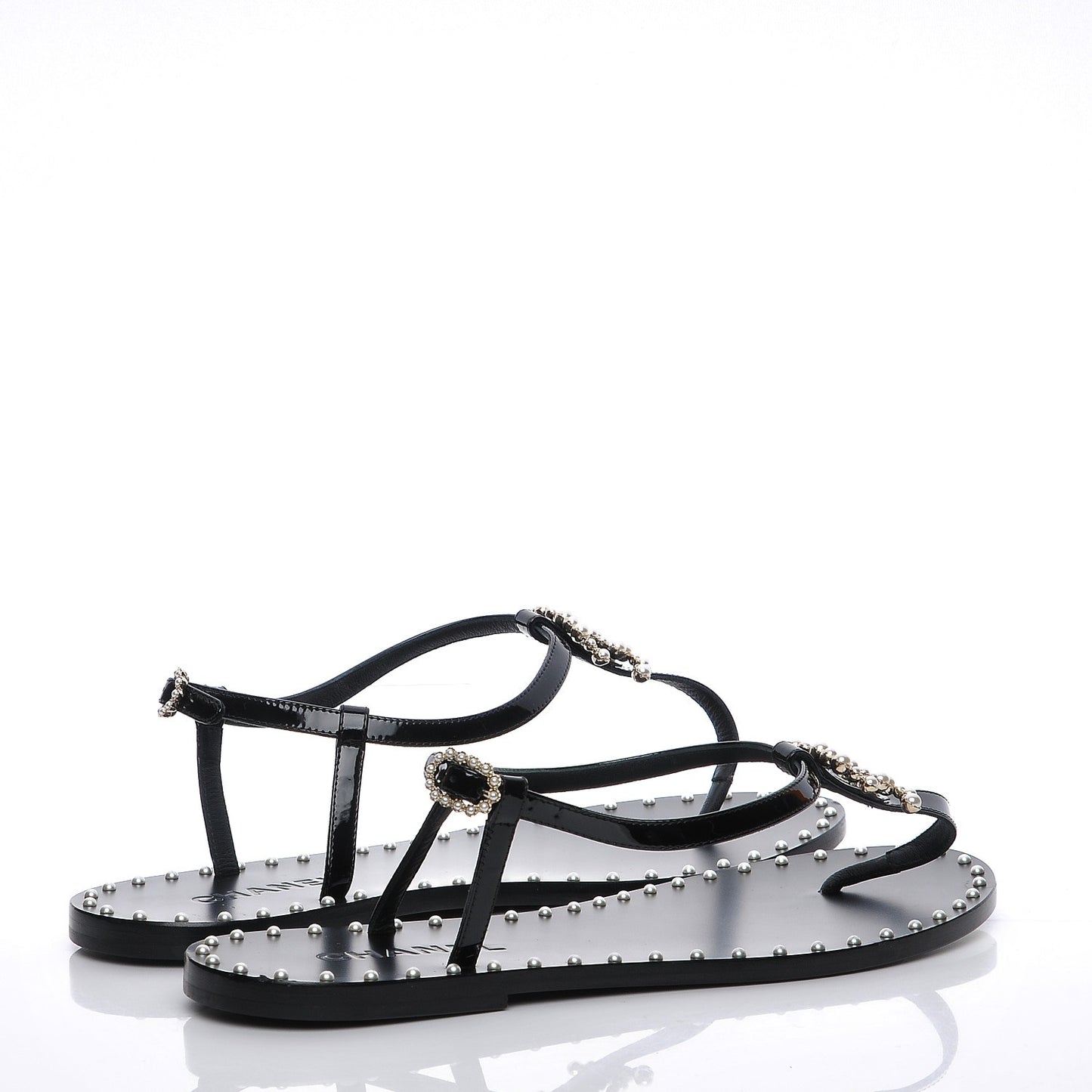 Patent Pearl CC Thong Sandals 39 Black