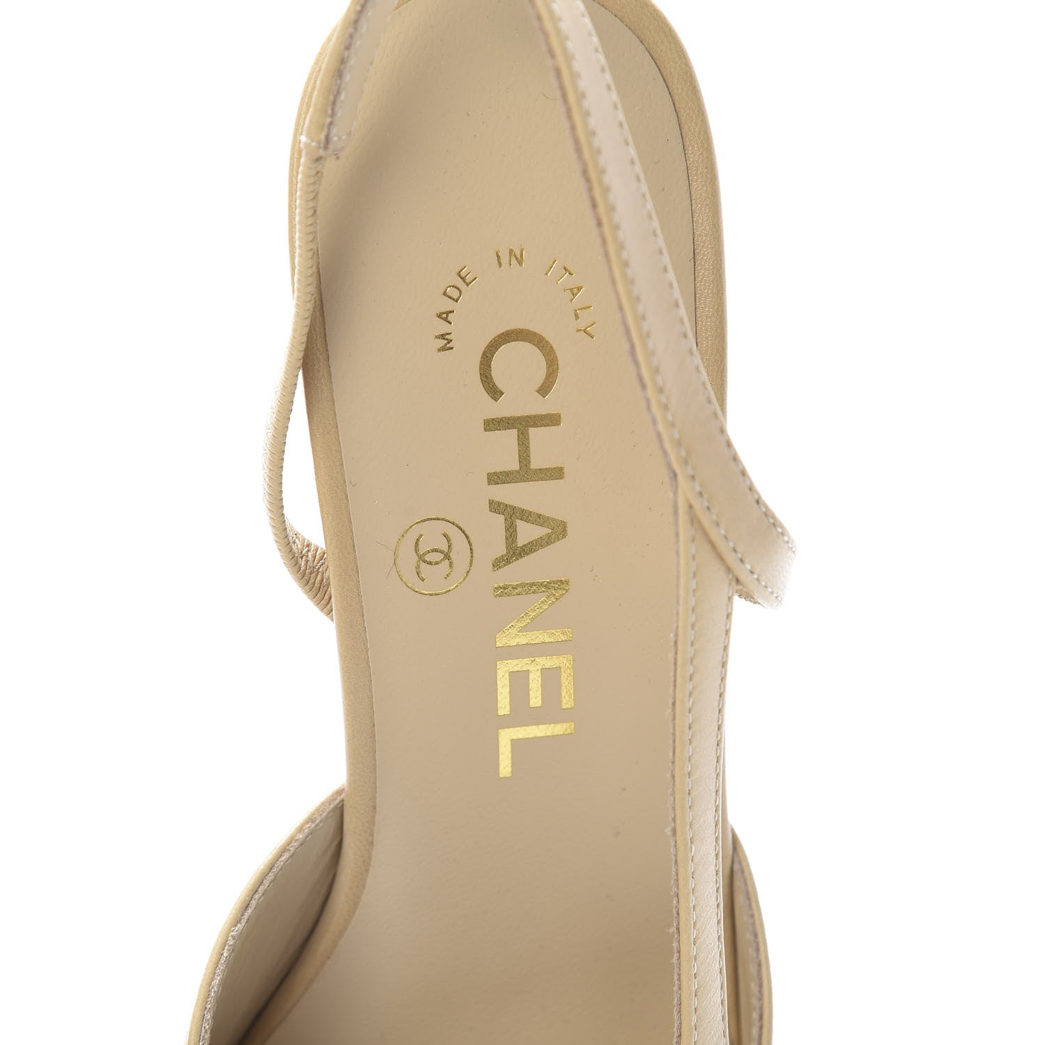 Chanel Goatskin Grosgrain Cap Toe CC Slingback Pumps 36 Beige Black 6 of 9