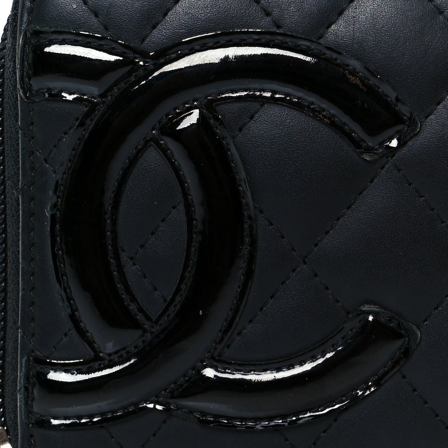 Calfskin Quilted Cambon Large Gusset Zip Around Wallet Black
