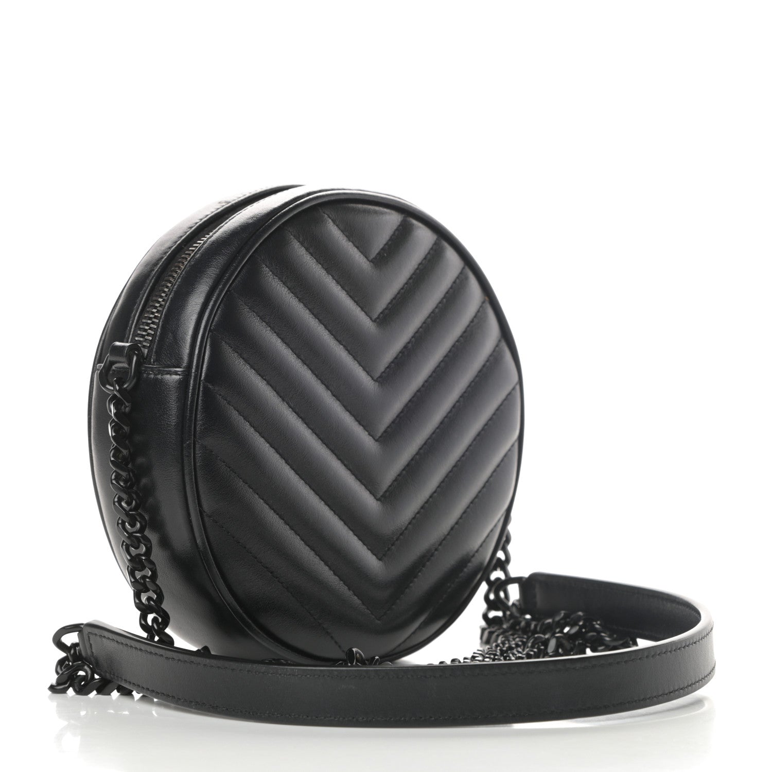 Saint Laurent Calfskin Matelasse Chevron Round Vinyle Camera Bag Black 3 of 13
