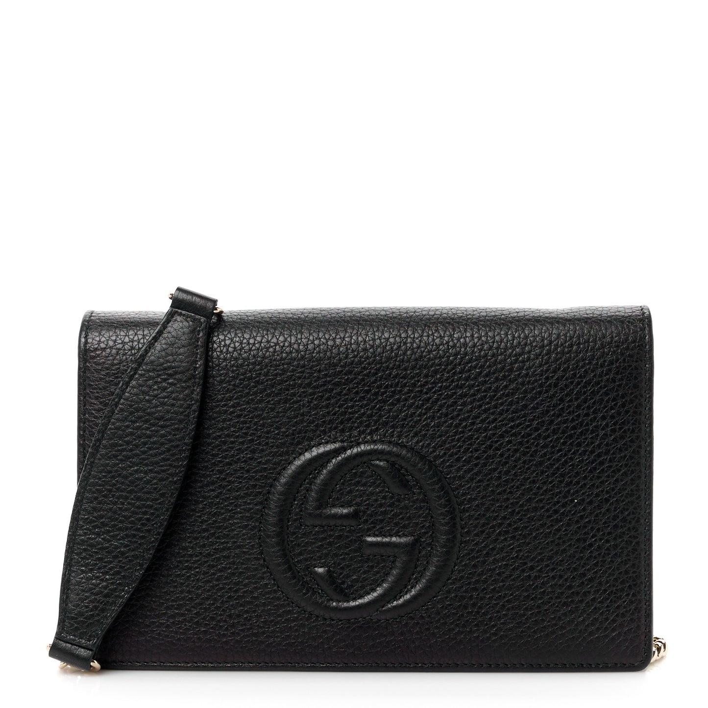 Pebbled Calfskin Soho Wallet On Chain Black