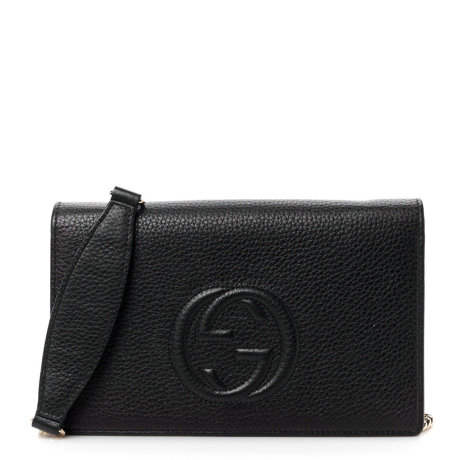 Gucci Pebbled Calfskin Soho Wallet On Chain Black 1 of 15