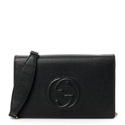 Gucci Pebbled Calfskin Soho Wallet On Chain Black 1 of 15