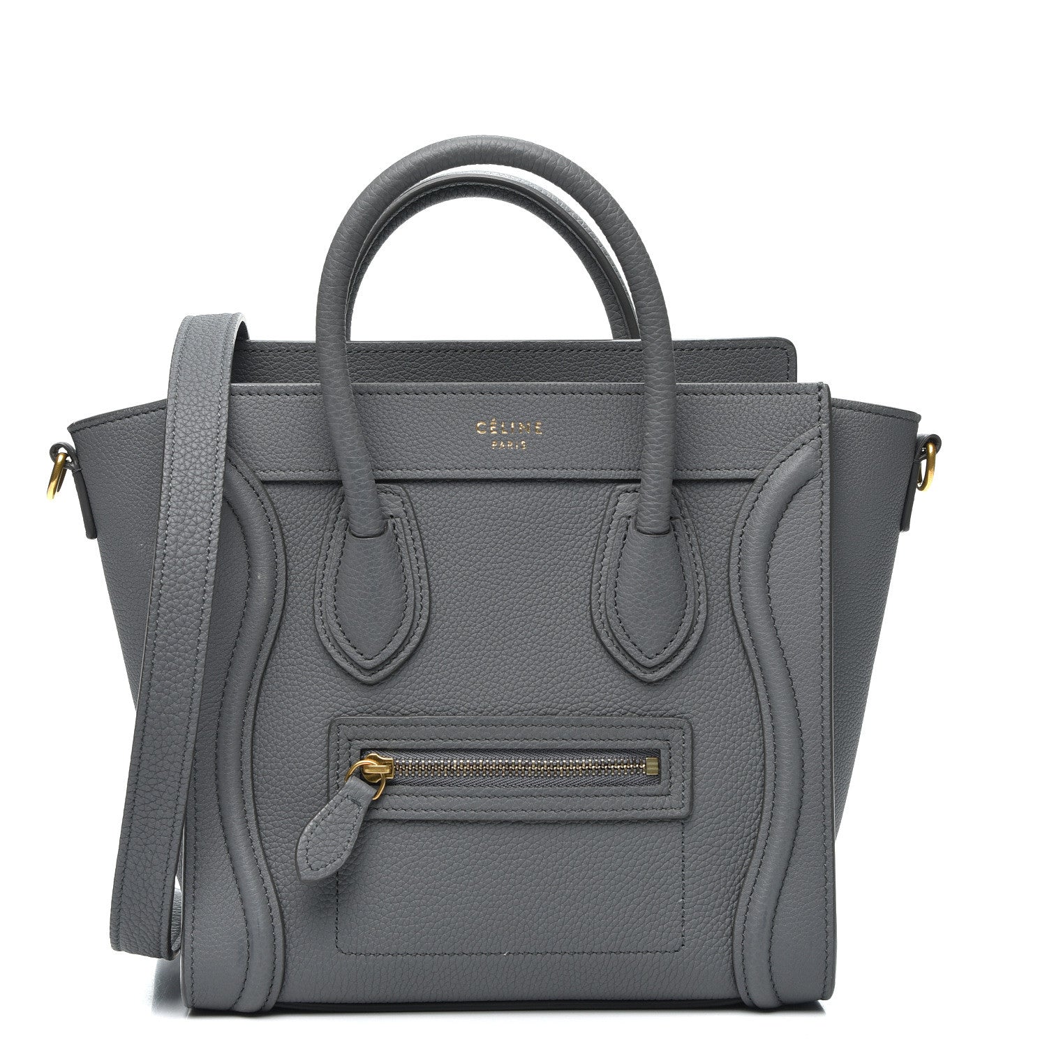 Celine Drummed Calfskin Nano Luggage Kohl 1 of 8