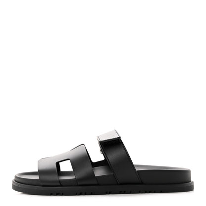 Hermes Calfskin Womens Chypre Sandals 38 Black 1 of 9