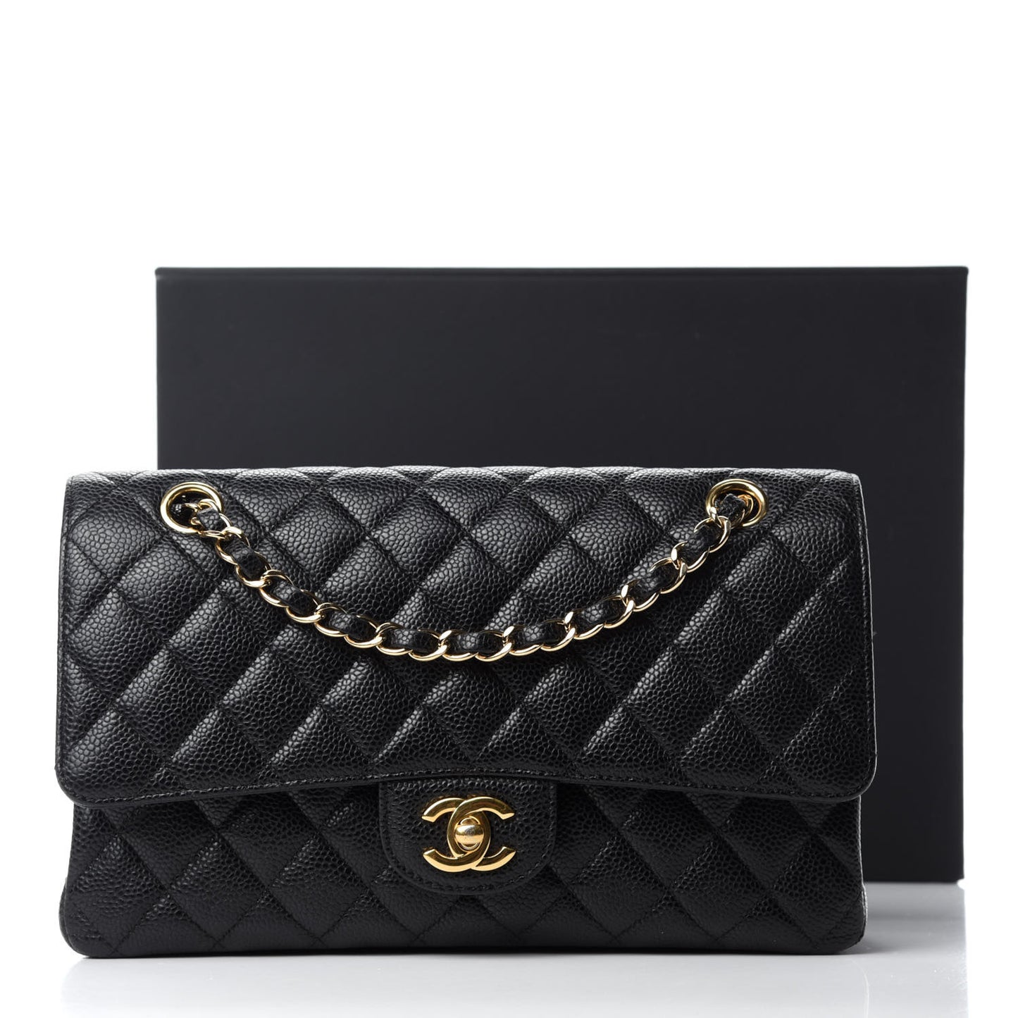Caviar Quilted Medium Double Flap Black