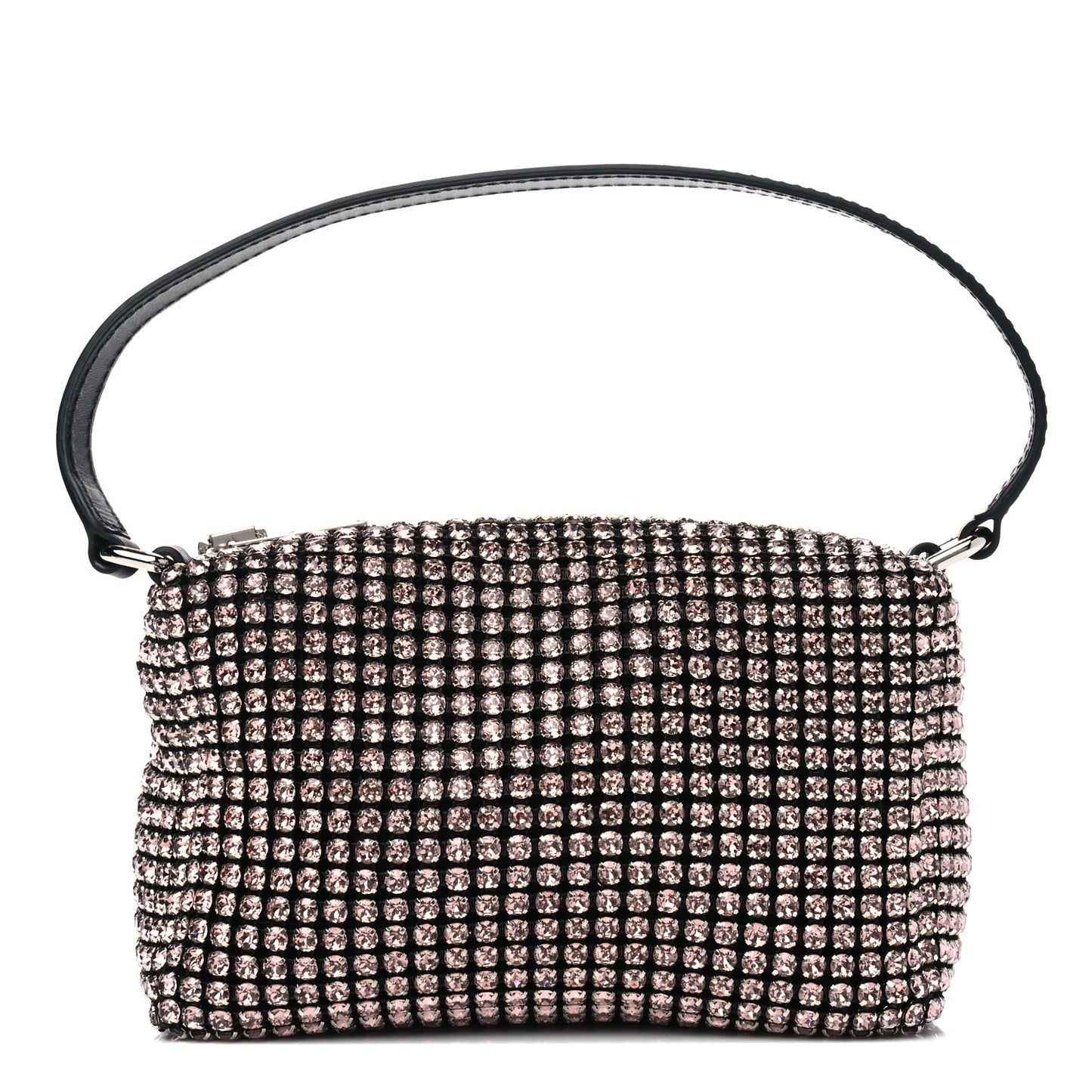 Mesh Crystal Rhinestone Mini Heiress Pouch Black Silver