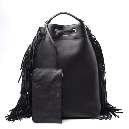 Saint Laurent Calfskin Fringe Bucket Bag Black 2 of 14