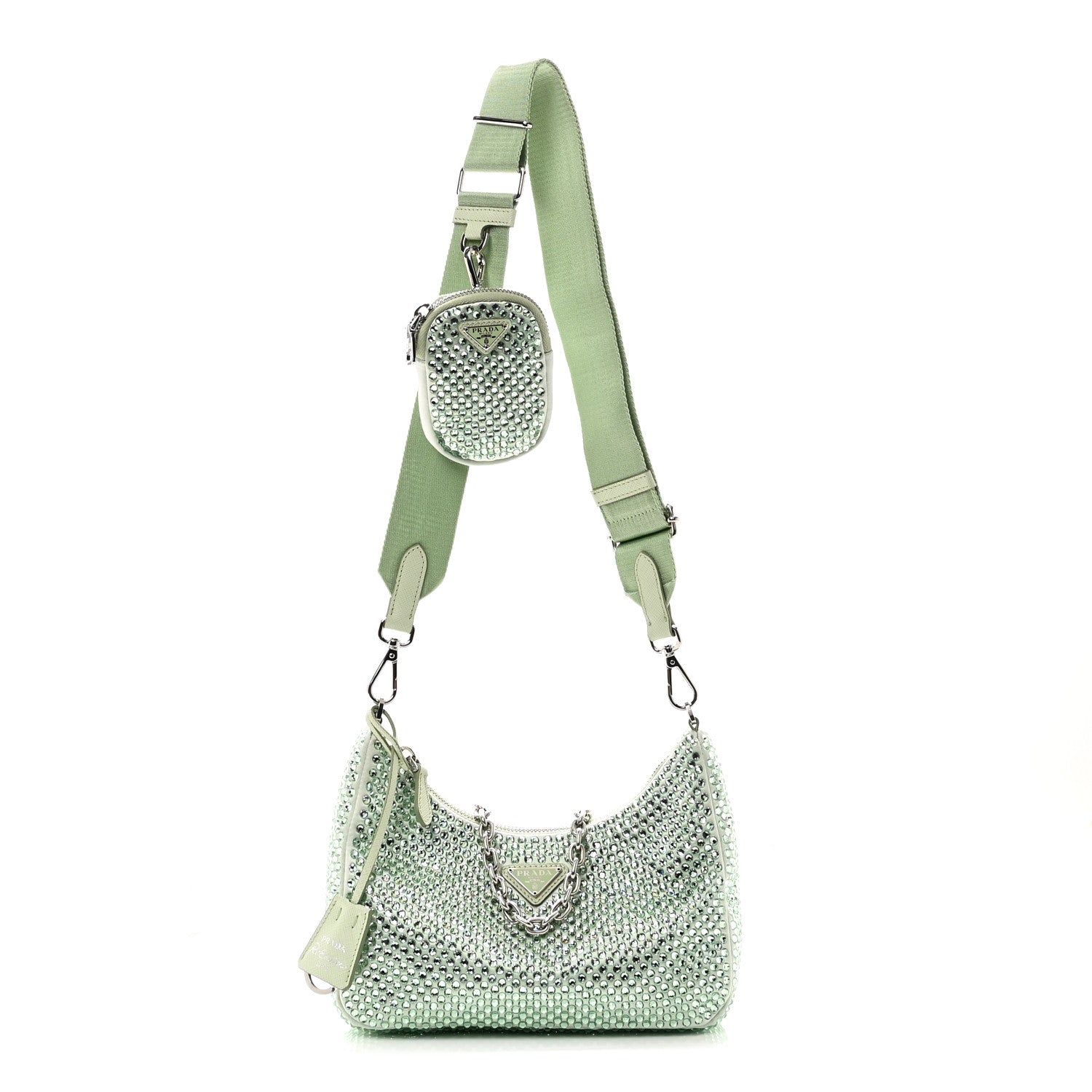 Prada Satin Crystal Re-Edition 2005 Shoulder Bag Acqua 1 of 9