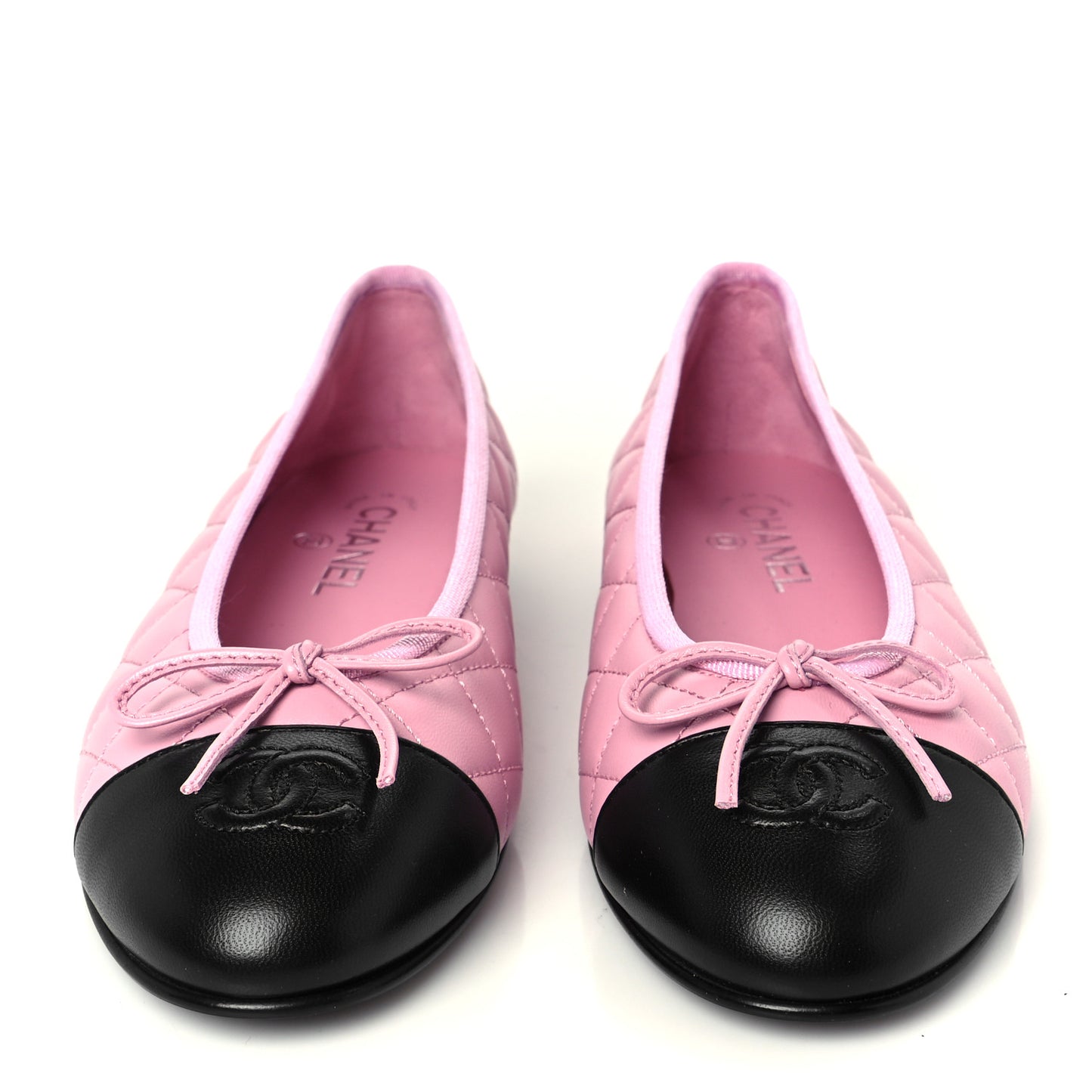Lambskin Quilted CC Cap Toe Ballerina Flats 39.5 Pink Black