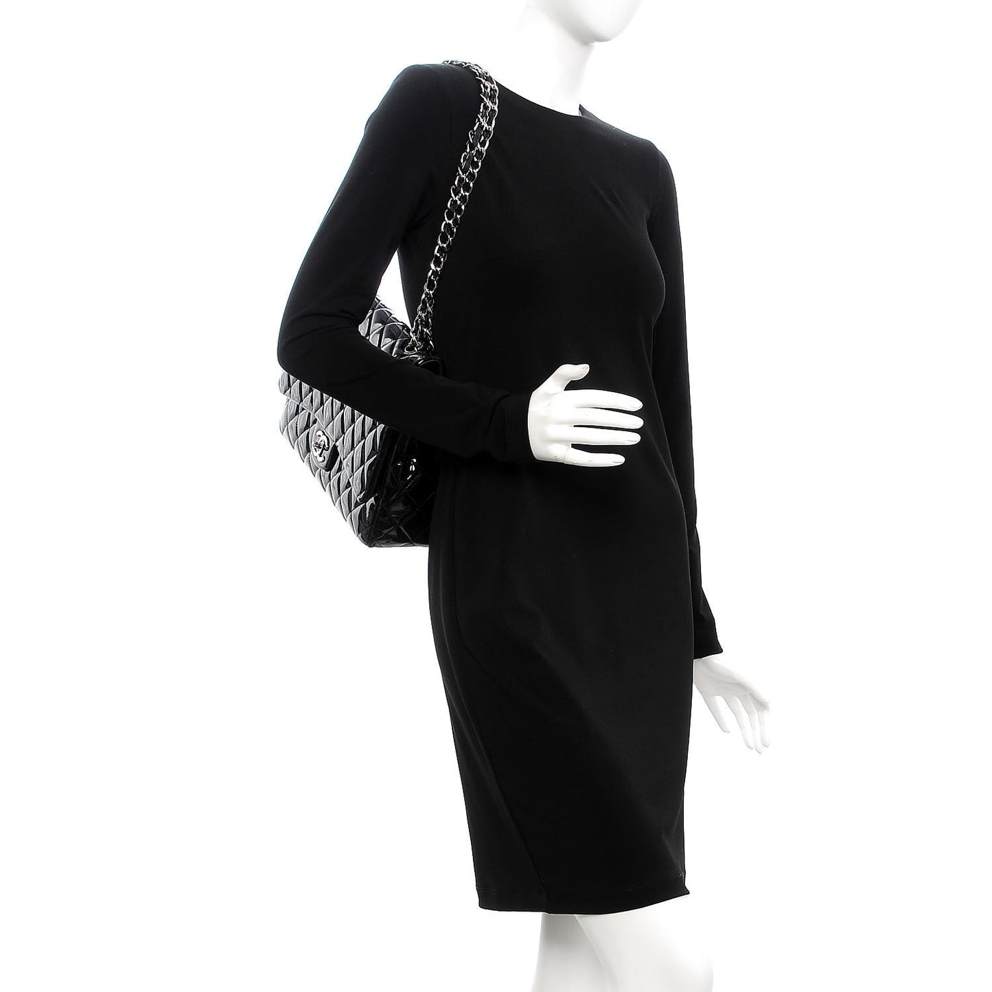 Patent Quilted Maxi Double Flap Black