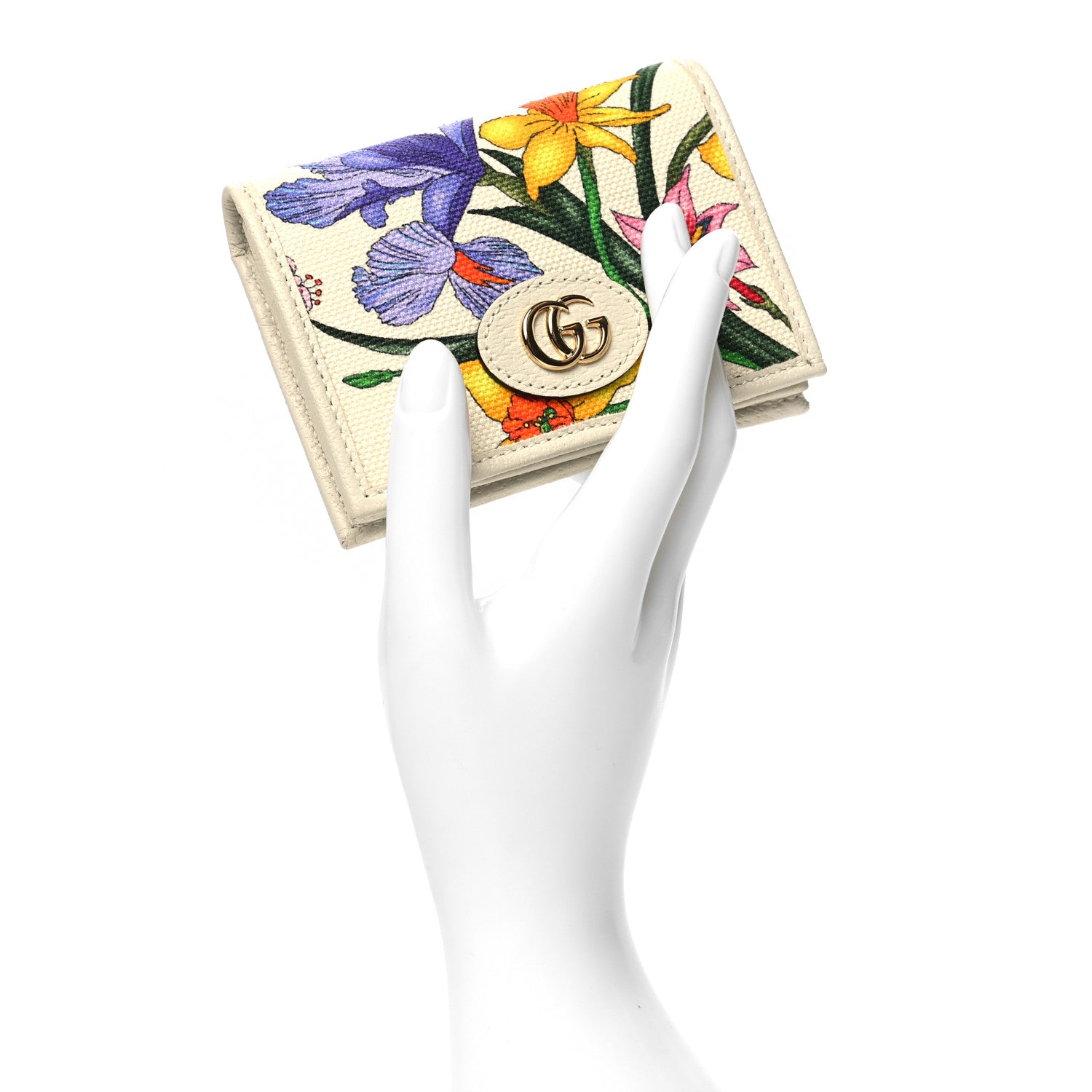 Gucci Canvas Flora Card Case Wallet White 2 of 12