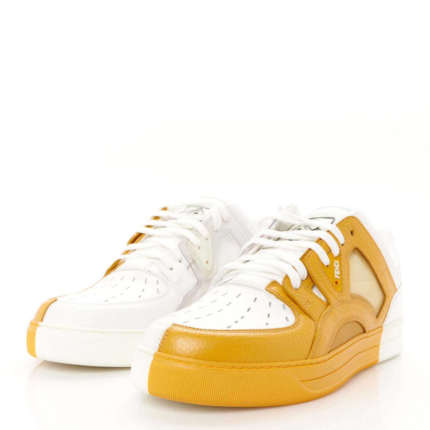 Grained Calfskin Fabric Mesh Mens Fancy Low Top Sneakers 42 White Yellow