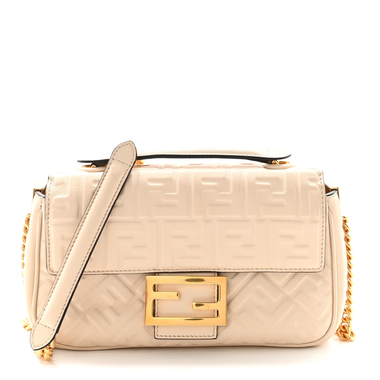 Fendi Nappa Small FF Embossed Midi Chain Baguette Camelia 1 of 10