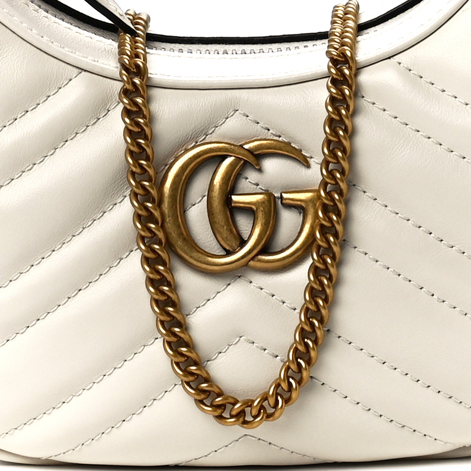 Gucci Calfskin Matelasse Chevron Mini GG Marmont Half Moon Hobo Mystic White 8 of 11